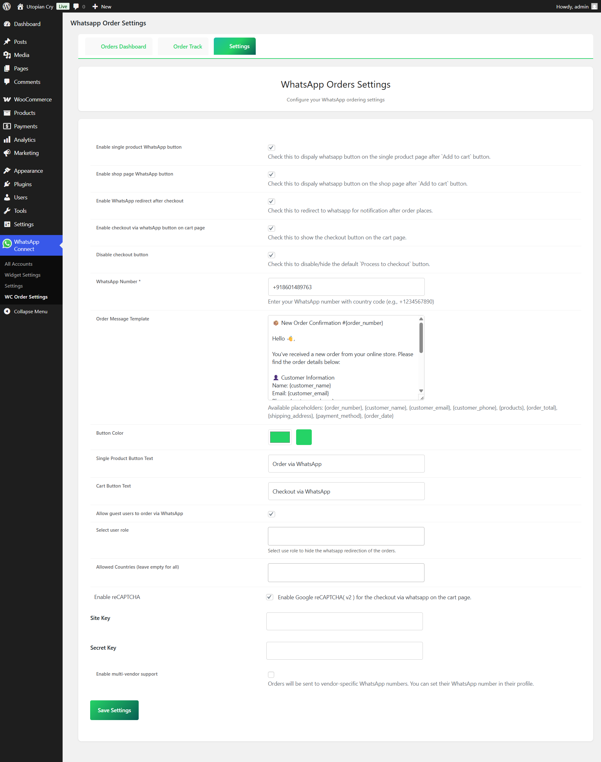 WooCommerce Chat2Order Settings